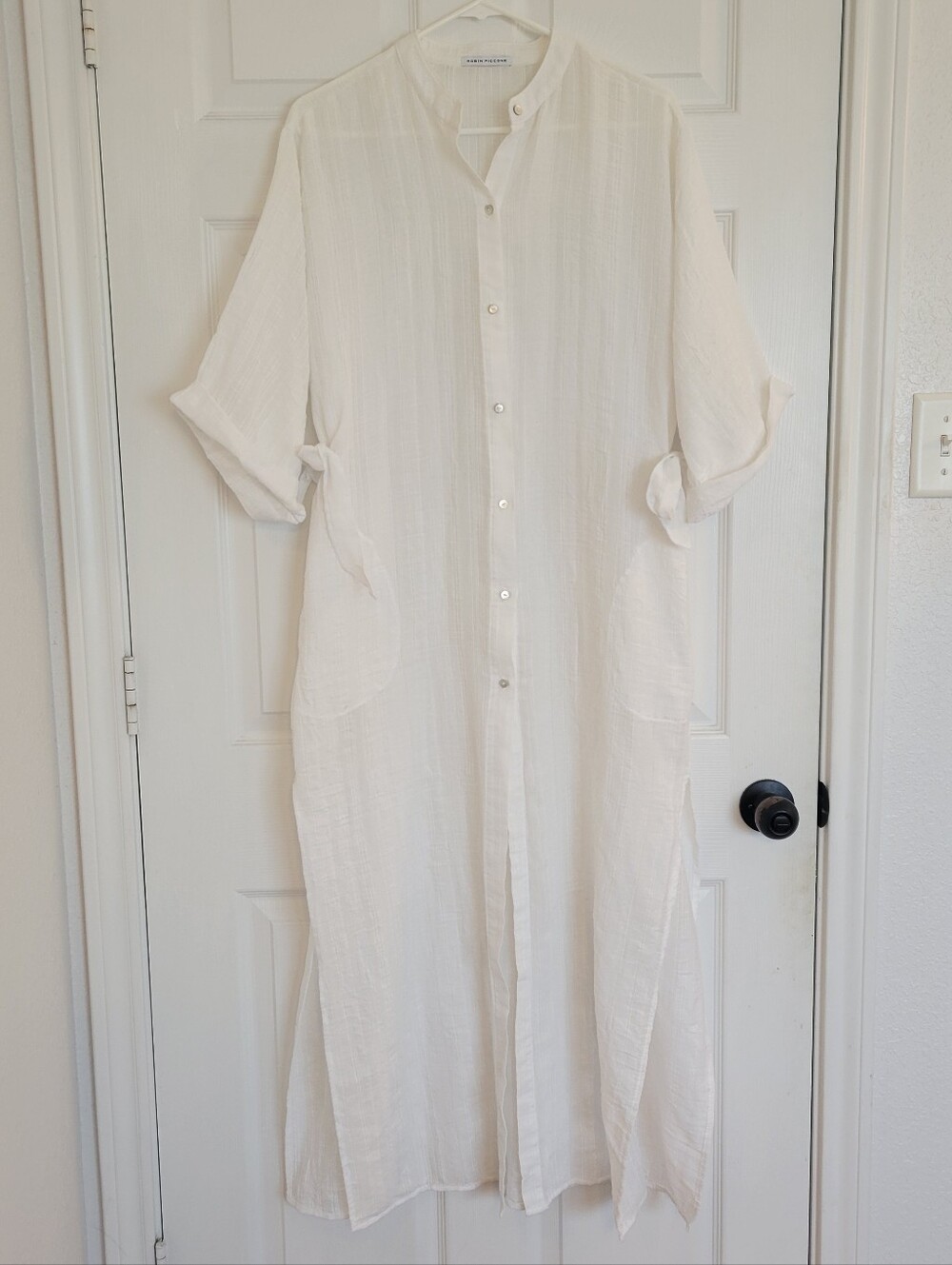 Robin Piccone White Gauze Button-Front Maxi Dress Cover Up